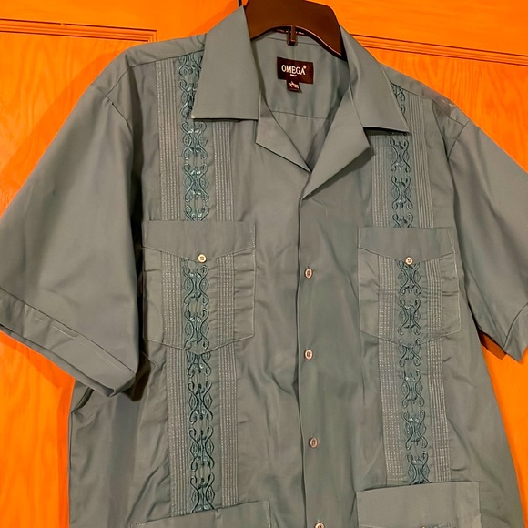 Men’s Large Teal Guayabera Shirt. Made in Italy. - Picture 2 of 8